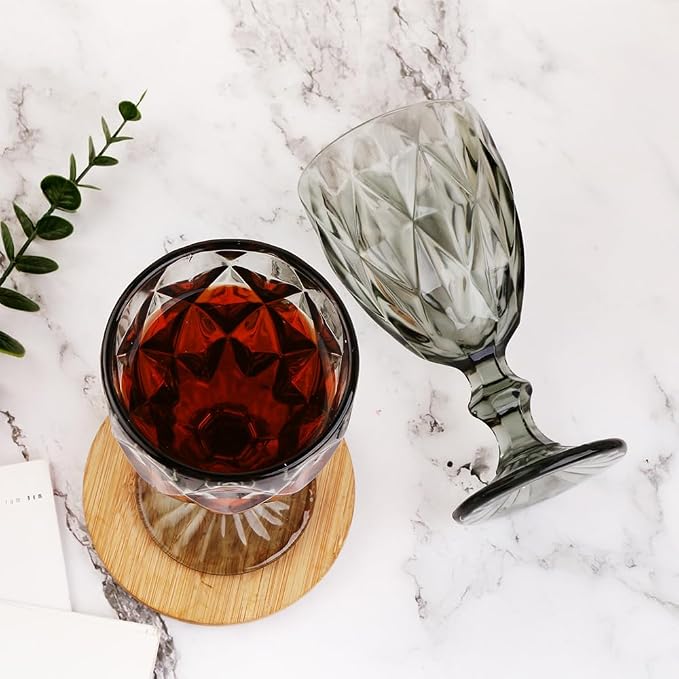 Pure Grey Wine Glasses 6Pcs a Set Solid Colors Glass Goblets Colorful Dishwasher Safe Colored Glassware With An Embossed Vintage Colored Goblets Pattern Like Crystal (Glass, Grey)