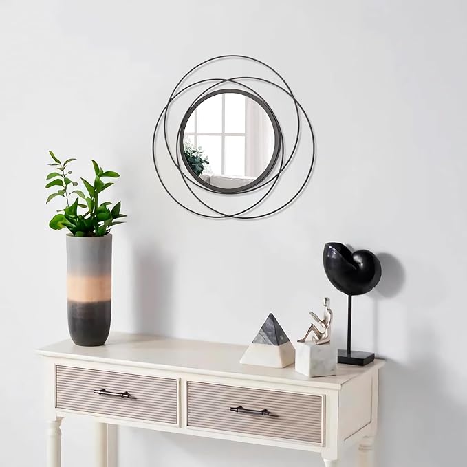 Black Circle Mirror Wall Decorative Metal Wall Mirror, Art Small Round Wall Home Mirror, Decor Living Room Bedroom Bathroom Entryway 12"