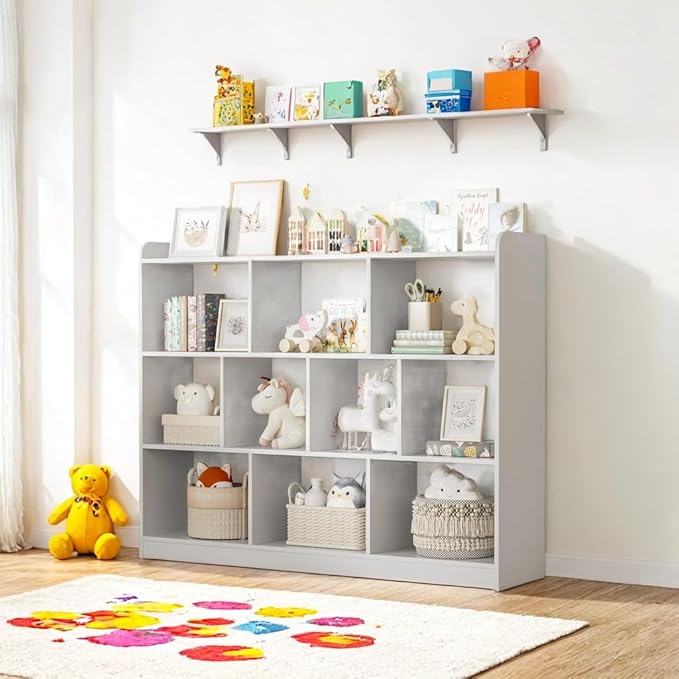 White Bookshelf, Wood Bookcase with 3 Tier Open Shelves, 10-Cube Minimalist Storage Shelf for Living Room, Bedroom, 43.3" W x 35.4" H