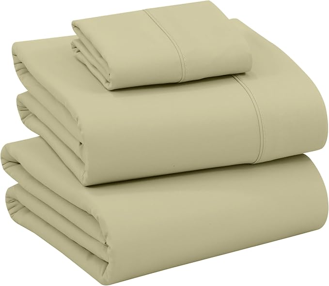 RUVANTI 100% Cotton Twin Sheets Set, 3 Pieces, Soft & Breathable Percale Weave Bedding, Deep Pocket 16", Hotel Standard, Crisp Cool Feel, Durable, Perfect Dyed Bed Sheet, Sage Green