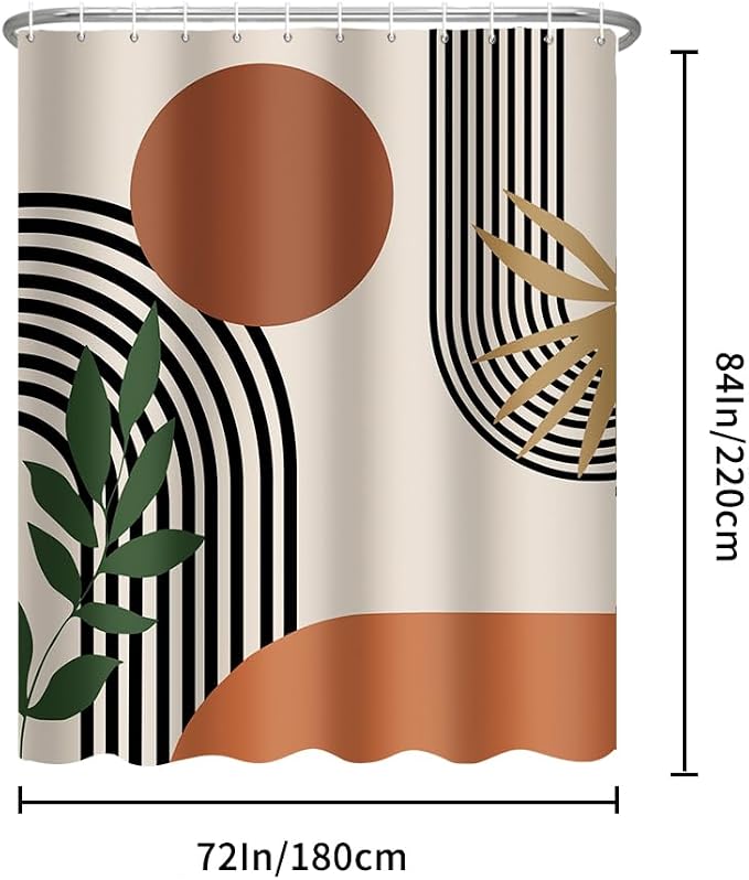 Extra Long Shower Curtain 72 x 84 Inch Boho Shower Curtain for Bathroom Mid Century Modern Bohemian Abstract Geometric Fabric Waterproof Bathroom Curtains Shower Set
