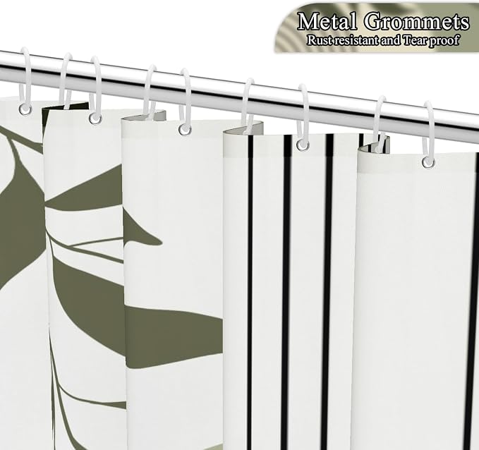 Boho Sage Green Shower Curtain Mid Century Modern Abstract Plant Botanical Bathroom Curtain Minimalist Neutral Geometric Arch Bath Decor Polyester Set with Hooks 72x84 inch