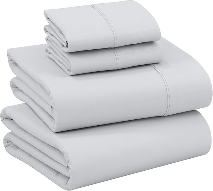 RUVANTI 100% Cotton King Size Sheets Set, 4 Pieces, Soft & Breathable Percale Weave Bedding, Deep Pocket 16", Hotel Standard, Crisp Cool Feel, Durable, Perfect Dyed Bed Sheet, Quiet Gray