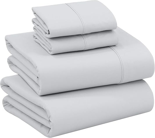RUVANTI 100% Cotton California King Sheet Sets, 4 Pieces, Soft & Breathable Percale Weave Bedding, Deep Pocket 14", Hotel Standard, Crisp Cool Feel & Durable, Perfect Dyed Sheets, Quiet Gray