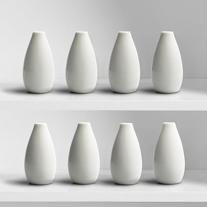 Modern Small Flower Vases 8 Pack - Ceramic, White
