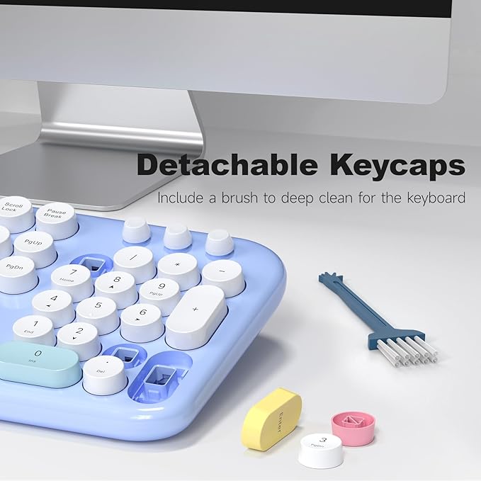Wireless Keyboard and Mouse Combo for Windows, MOWUX 2.4G Full-Sized External Cordless Computer Keyboard, Compact Mouse, 8 Multimedia and Shortcut Keys, for PC, Laptop - Light Blue Colorful