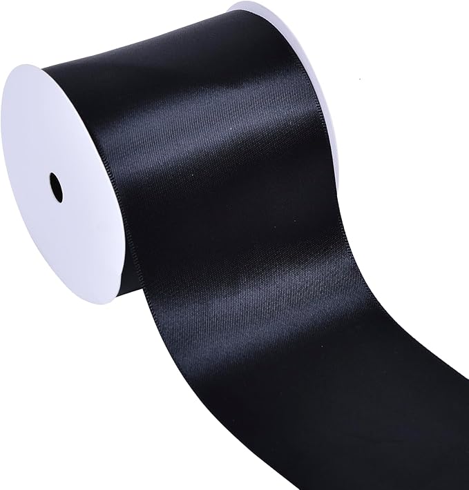 YAMA Black Double Faced Satin Ribbon, 3 Inch 10 Yards, Great for Crafts Bows Flower Bouquet Wedding Home Decor Gift Wrapping
