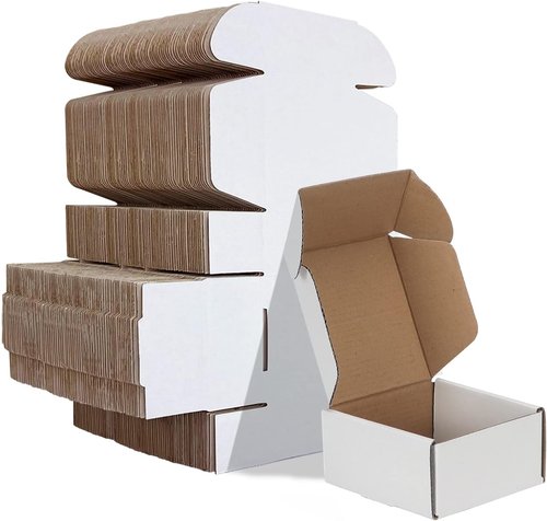 HORLIMER Shipping Boxes - 4x4x2 Inches White Corrugated Cardboard Mailers | Set of 100