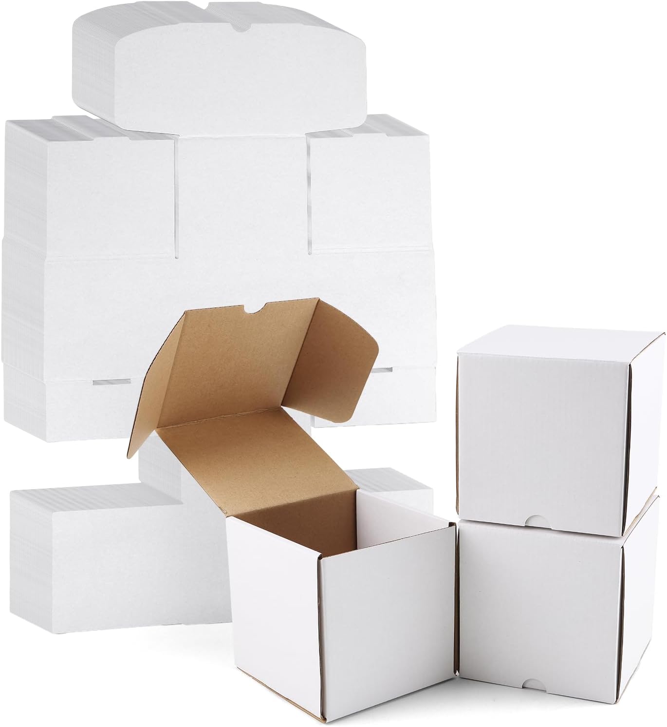 WIFTREY 30 Pack Small Shipping Boxes - 5x5x5 White Corrugated Cardboard for Business & Moving