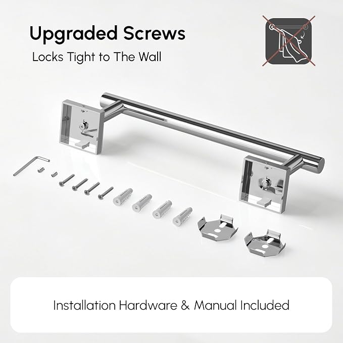 USHOWER Polished Chrome Hand Towel Bar, 9 Inch Towel Racks for Bathroom Wall Mounted, 304 Stainless Steel Towel Holder with Square Base, Modern Home Decor (Total Length 11 Inch)