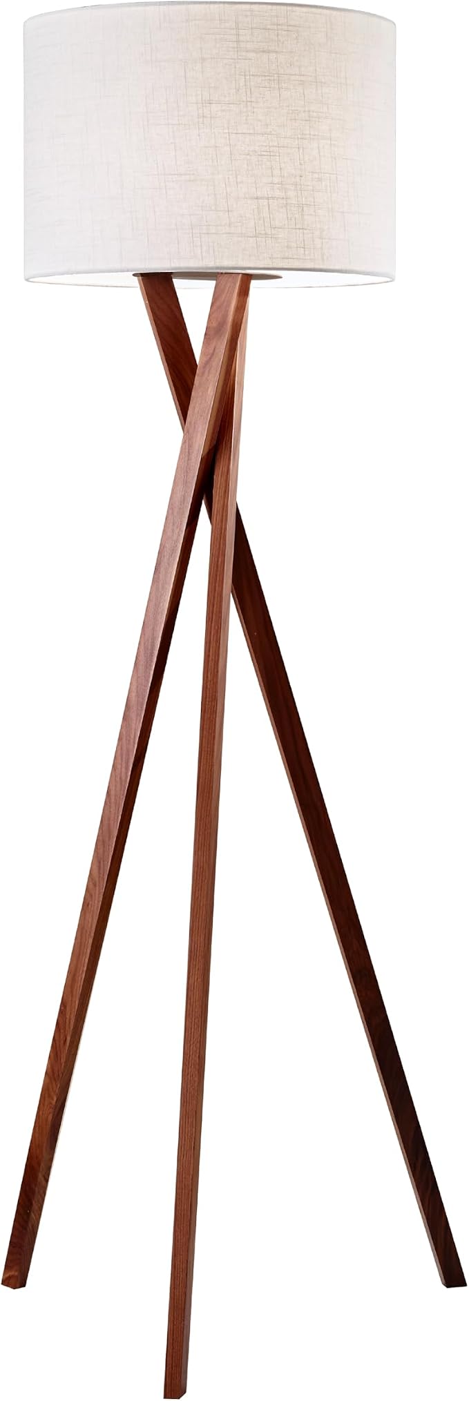Adesso Floor Lamp with Walnut Tripod Base and White Linen Lampshade – Lamp for Bedroom, Living Room, and House Décor, 63” x 20”
