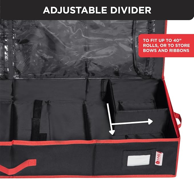 HOLDN’ STORAGE Premium Wrapping Paper Storage Container - Durable 600D Tear-Proof, Fits 27 Rolls Gift Wrap, Extra Pockets for Ribbons & Bows, Underbed Storage - Ideal for Holiday Christmas, Black