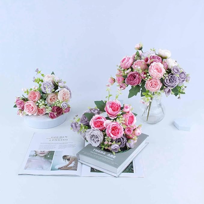 8 Bundles Peonies Artificial Flowers Silk Peonies Faux Flowers Fake Peonies Artificial Flowers Peonies Bouquet for Table Centerpieces Decoration Wedding Decor Home Party Decor (Multicolor)