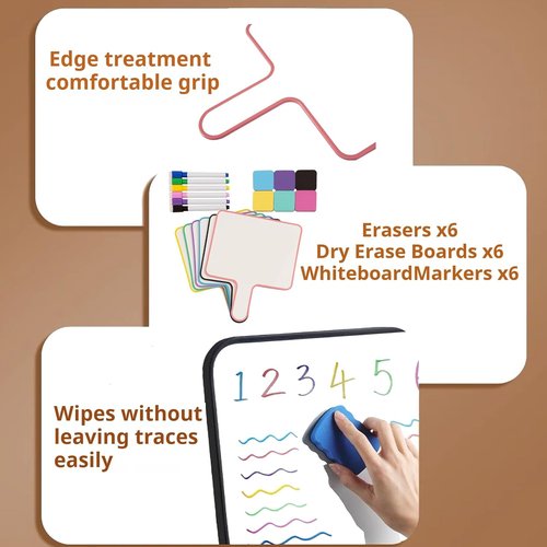 Skiennix 10''X 8'' Dry Erase Paddles - Double-Sided Whiteboards with Markers & Erasers for Classroom Activities (6 Pack)