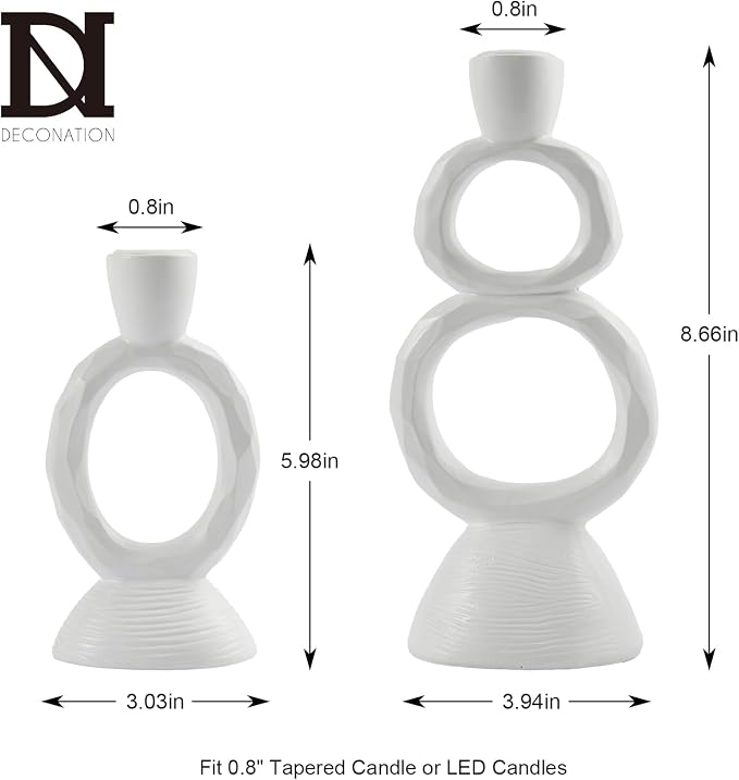 White Taper Candle Holders for Candlesticks, Unique Decorative Candlesticks Holder Home Decor Set of 2 for Fall Thanksgiving Wedding Table Centerpiece Decorations, Modern Aesthetic Room Decor（Resin）