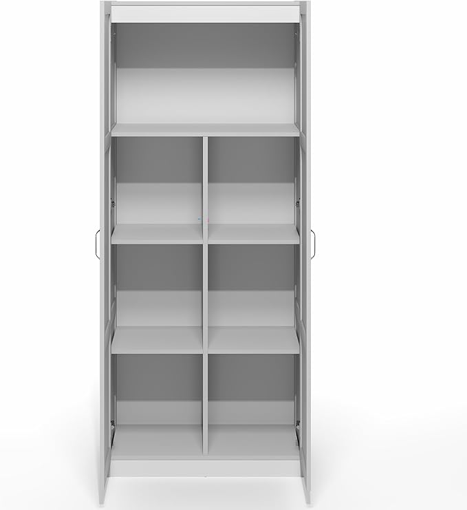 Furinno Robin Storage Cabinet, 4-Tier Pantry Cabinet with Adjustable Shelves, 30W with 2 Shaker-Doors, Kitchen Cabinet, Organization and Storage, for Pantry, Living Room, Home Office, White