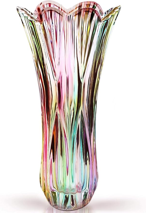 Flower Vase Large Size11.8 inch Phoenix Tail Shape Thickened Crystal Glass for Home Decor, Wedding or Gift