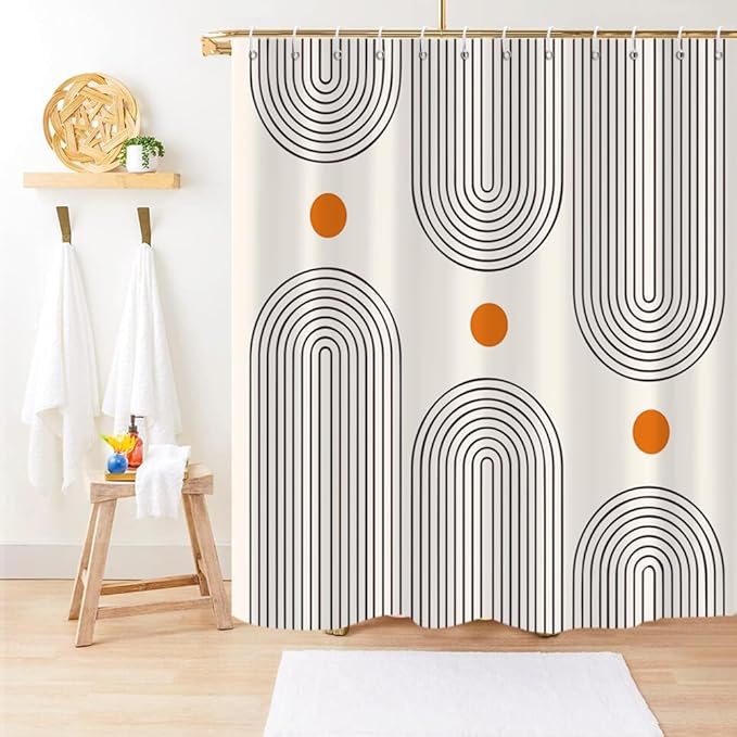 Boho Mid Century Extra Long Shower Curtain, Minimalist Abstract Arch Simple Sun Modern Machine Washable Waterproof Fabric for Bathroom Decor Bathtub with 12 Hooks 72Wx84H