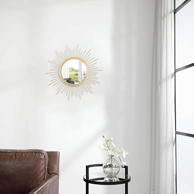 Gold Mirrors for Wall Sunburst Decor Art Mirror Bohemian Home Round Modern Metal Mirror for Bedroom Living Room Hallway Bathroom Balcony Farmhouse Entrance Small