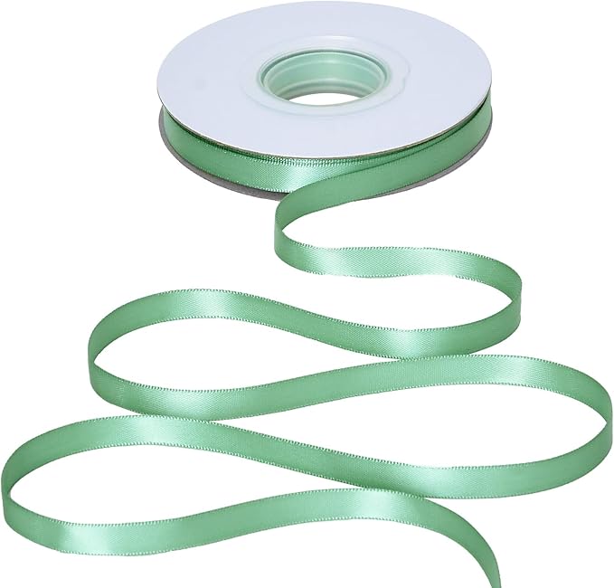 YAMA Sage Green Double Faced Satin Ribbon, 3/8 Inch 25 Yards, Light Green Ribbon for Gift Wrapping Crafts Hair Bows Wedding Party Decoration