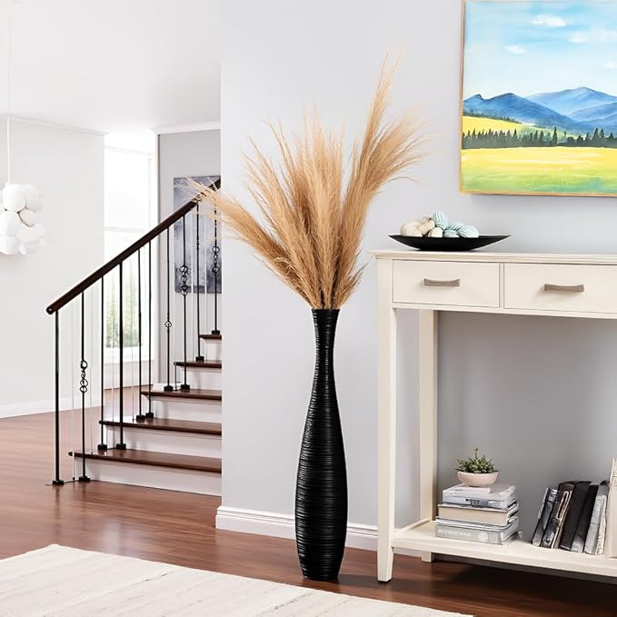 Tall Floor Vase, Large Vases for Rustic Home Decor Modern Farmhouse, Sturdy, Luxury, Textured, Vessel for Decorative Branches Dried Flowers, 27.5 inches Floor Vase for Decor, Black