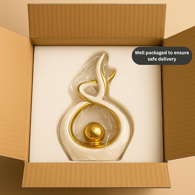 White & Gold Abstract Ceramic Ornament – Modern Decorative Sculpture for Living Room, Shelf & Coffee Table Décor – Minimalist Home Accent, Table Centerpiece Gift for Home Lovers