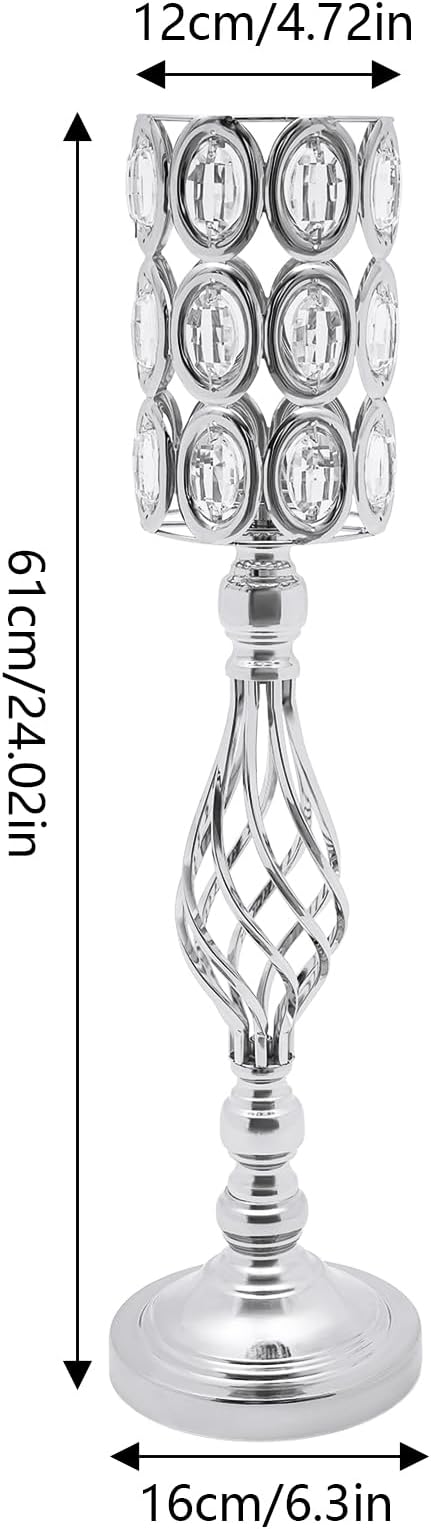 Wedding Centerpieces for Tables, 10 Pcs Vases for Centerpieces with Crystal Beads, 24in Tall Wedding Vase for Tables, Metal Flower Vase Stand with Crystal Beads(Silver)