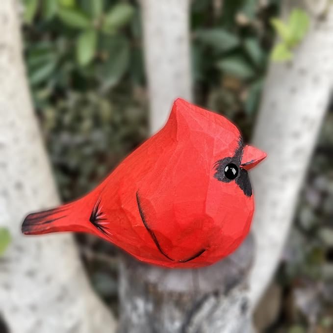 Hand Carved Painted Bird Statues - Wooden Cardinals for Home Decor, Housewarming, Birthday, Christmas