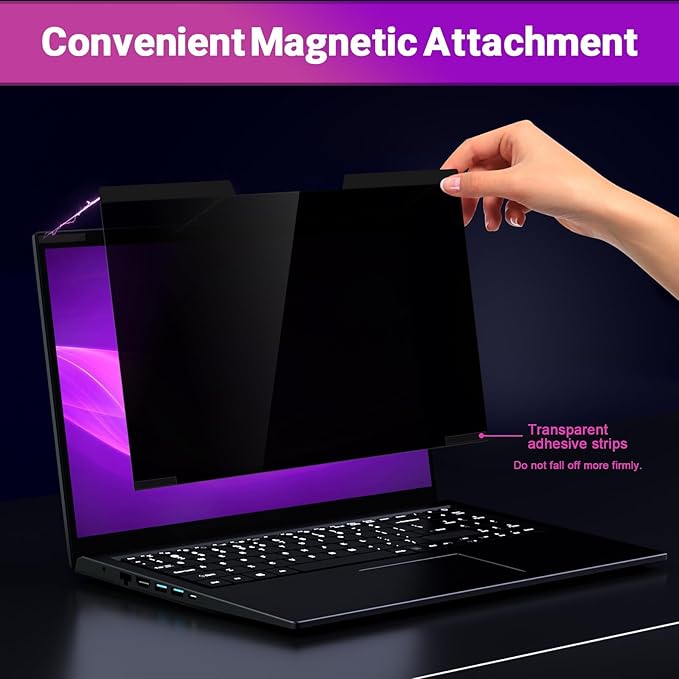 PYS Magnetic Laptop Privacy Screen 14 Inch 16:9 - Laptop Screen Privacy Shield, Anti-Blue Light, Anti-Glare Filter, Removable Screen Protector