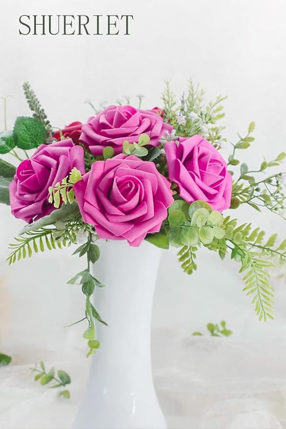 Blush Pink Artificial Roses 25pcs, Real Looking Fake Flowers with Stems for DIY Wedding Centerpieces, Bridal Shower, Party, Valentine's Day Gift, Home Decor