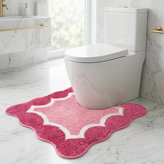 Rose Pink Toilet Rugs U-Shaped 24x20inch,Non Slip Absorbent Quick Dry Coutour Bathroom Rug for Shower Room Toilet,Microfiber Bath Mats for Bathroom Floor Washable Carpet for Shower Toilet