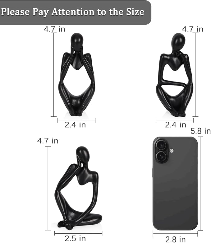 Sandstone Resin Thinker Style Abstract Sculpture Statue Collectible Figurines Home Office Bookshelf Desktop Decor (Small Black, 3pcs)