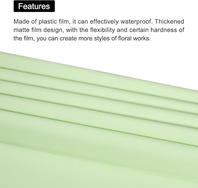 MECCANIXITY 10 Pcs Double Sided Color Flower Wrapping Paper Light Green+Gold 22.8"x22.8" Waterproof for Florist Bouquet Supplies, DIY Crafts, Gift Box Packaging