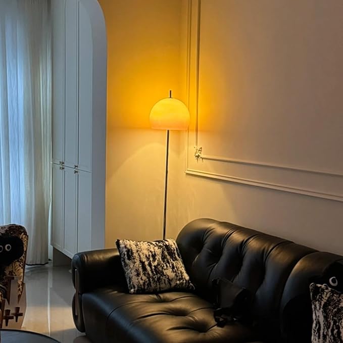 MIXL-Orange Mushroom Floor Lamp,Chrome Floor Lamp with Foot Switch,Dimmable Standing Lamp with Dome Shade,Mid-Century Modern Reading Lamp for Living Room Bedroom and Office