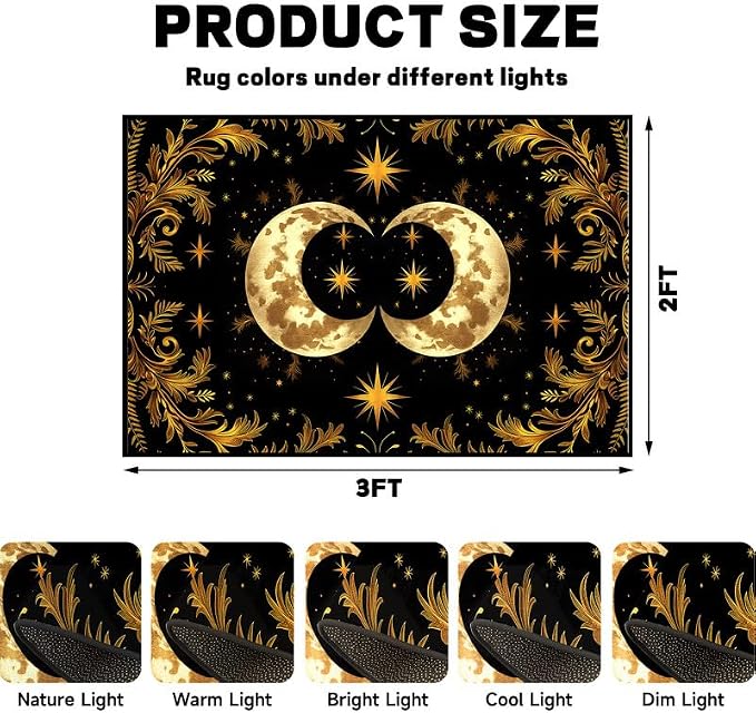 Sun Moon Star Area Rug 2'x3' Golden Boho Carpet Non-Slip Washable Low Pile Floor Mat for Entryway Bedroom Living Room Nursery Playroom Classroom Home Decor