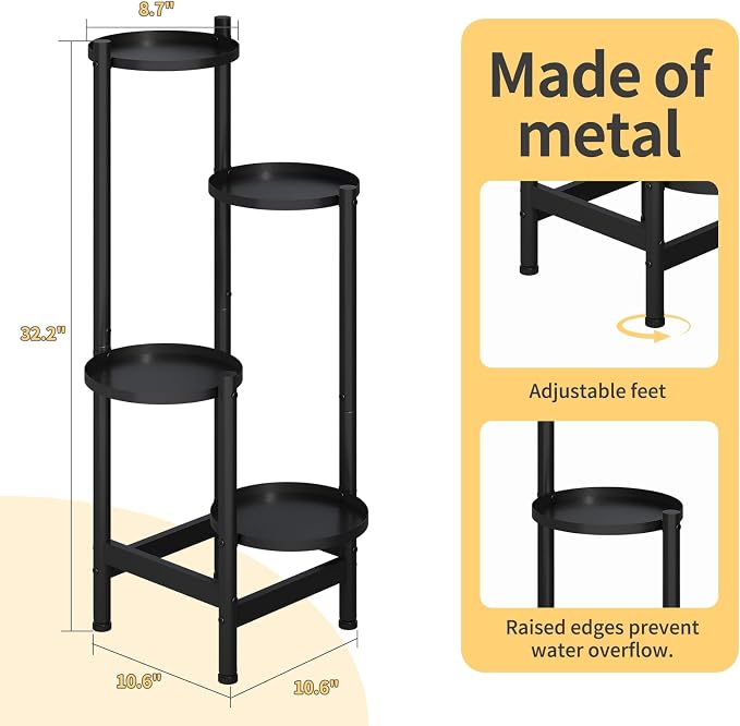 Metal Plant Stand for Indoor Outdoor,Corner Tall Plant Shelf for Multiple Plants,4 Tier Heavy Duty Flower Pot Holder,Display Rack for Patio Garden Balcony Living Room Bedroom
