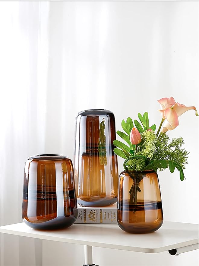 Modern Minimalist vase, Crystal Glass vase, vase, Flower vase, Dried Flower vase（Amber）