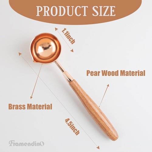 Framendino Brass Wax Seal Melting Spoon - Vintage Wooden Handle for Elegant Wedding Invitations