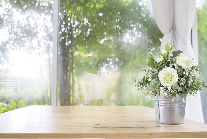 famibay Artificial Flowers 2 Pack White Artificial Roses with Stems Baby Breath for DIY Bouquets Wedding Centerpieces Party Table Decoration Home