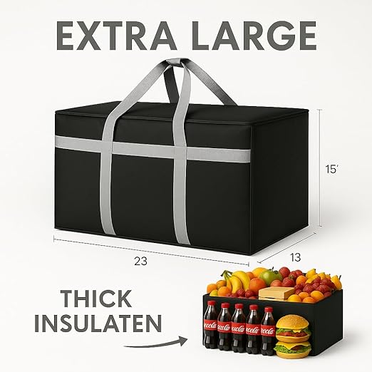 musbus Insulated Food Delivery Bag Cooler Bags Keep Food Warm Catering Therma for doordash Uber Eats Catering Shopper hot BLACK travel grocery pizza portable beach soft sided
