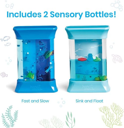 hand2mind Sensory Ocean Forces Bottles - Calming Fidget Toys for Kids 3-5 | Toddler Learning Supplies