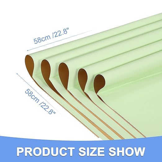 Double Sided Color Flower Wrapping Paper - 20 Sheet Waterproof Floral Bouquet Wrapping Paper Fits for Wedding Graduation Gifts - (22.8x22.8 Inch, Light Green/Gold)