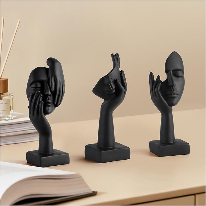 3 Pcs Thinker Small Statue Set - Black Art Abstract Decor, Modern Living Room Decoration, Knick Knacks for Shelves, Table Decor, Office Bookshelf, Shelf Side, Gift for Friends