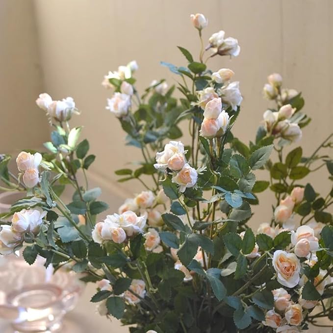 Melorca&Guilla Fake Flowers,6PCS 29" Artificial Rose for Vase, Long Stems Champagne Artificial Flowers Faux Flower Arrangements for Shop Garden Office Home Décor (6, Champagne Rose)