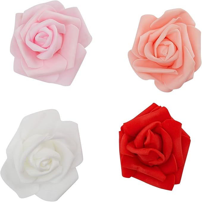 Bright Creations Colorful Foam Rose Heads - 100-Pack, 3 x 3 x 1.25 in, Mixed Pink White Red - Artificial Roses Bulk Mixed Color & 3D Foam Craft Flowers - DIY Decoration & Party Decor
