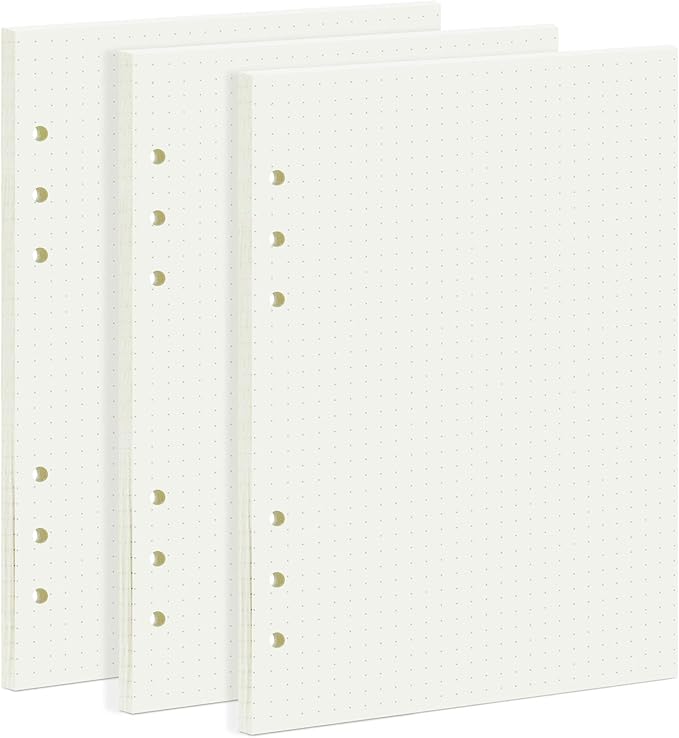135 Sheets Planner Refill Paper, 210x142mm, Dotted Inserts Paper A5 6 Holes Binder Grid Notepaper for Filofax Bullet Journals Diary