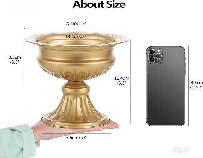 Metal Vases for Table Centerpieces, Hewory Gold Compote Pedestal Vase Floral Container Bulk, Brass Mini Footed Bowl Flower Holders Center Pieces for Wedding Birthday Party Anniversary (10pcs, 6.5in)