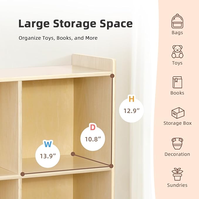 OOOK 9-Cube Storage Organizer, Wooden Storage Cabinet Display Shelf, Kids Bookshelf for Classroom, Playroom, Living Room, Office, etc