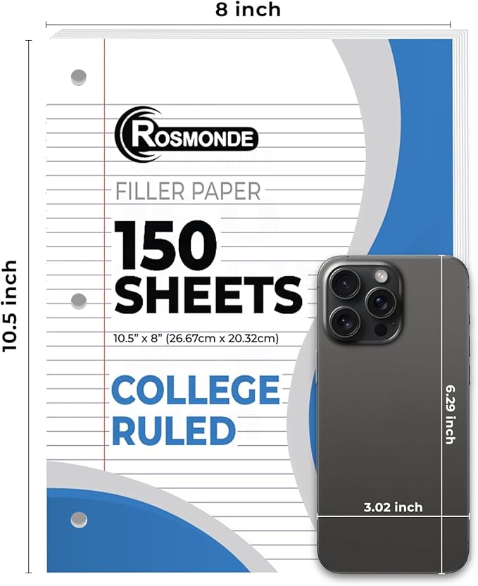 Rosmonde 1152 Pack (Pallet) Loose Leaf Paper Bulk, 172800 Sheets,College Ruled, Pallet of Filler Paper, 150 Sheets/Pack, 8 x 10.5",3 Hole Punched, 56 Gsm Thick Sheet, School & Office, 4-7 Days Transit