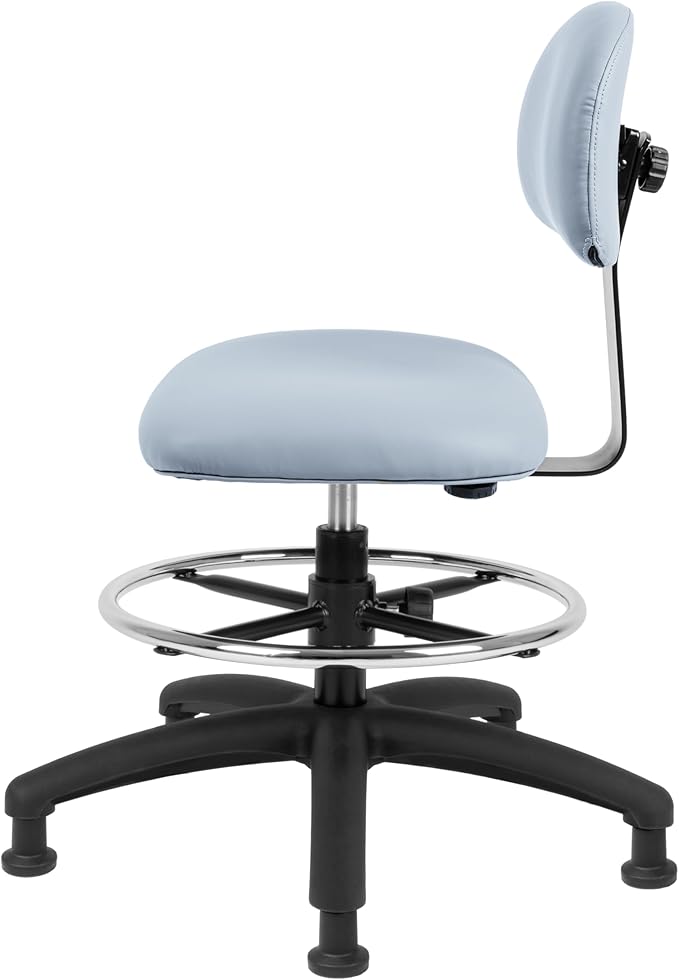 Chair Master FSS Series Square seat Mid (19"-27") seat Height Chair. Vinyl-for Office, Garage, Desk, Shop, Computer, Doctor, Medical, Easy to Clean! 18" Footring (Gray, Mid Stool, Glides)